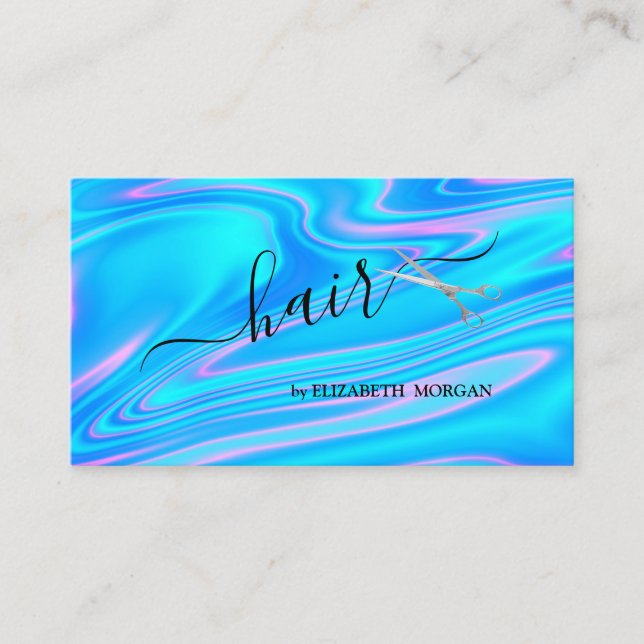 Elegant Scissors  Holographic Hair Business Card (Front)