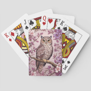Elegant Scops Owl Purple Floral Playing Cards