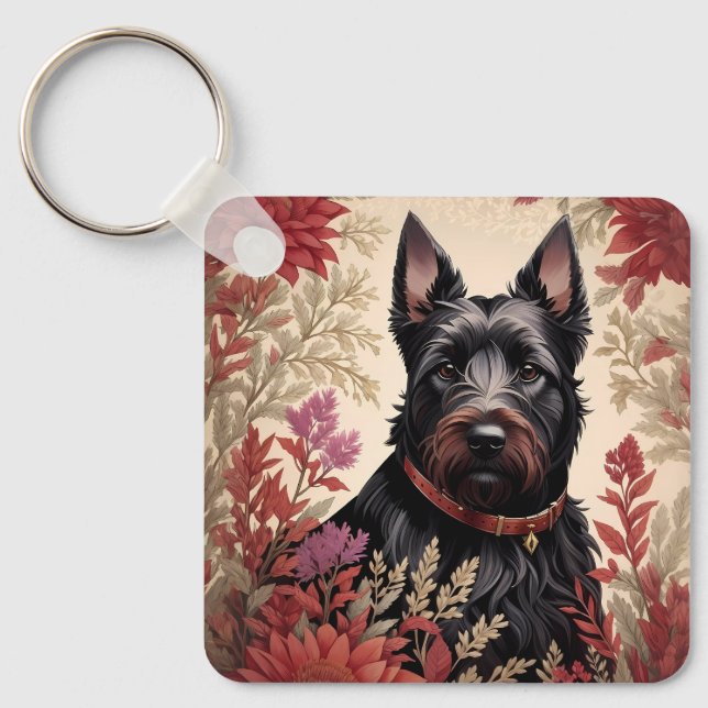 Elegant Scottish Terrier Dog Portrait  Key Ring (Front)