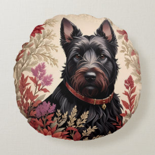 Elegant Scottish Terrier Dog Portrait Round Cushion