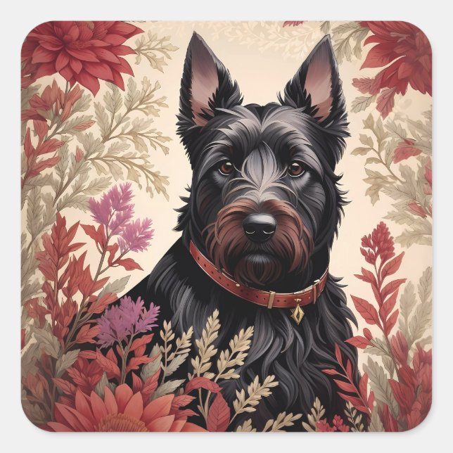 Elegant Scottish Terrier Dog Portrait  Square Sticker (Front)