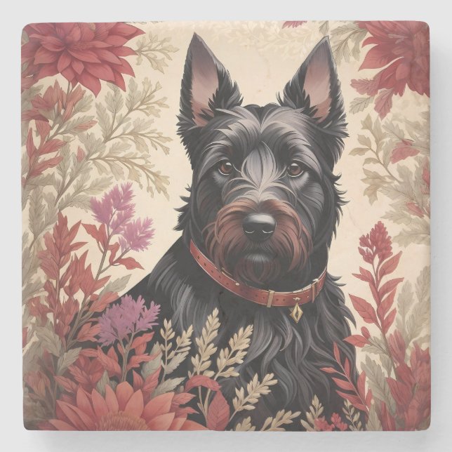 Elegant Scottish Terrier Dog Portrait  Stone Coaster (Front)