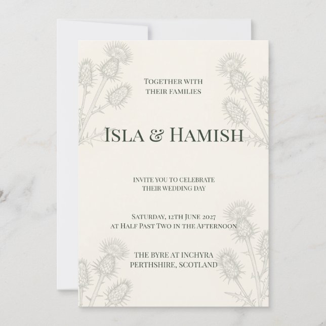 Elegant Scottish Thistle Botanical Wedding Invitat Invitation (Front)