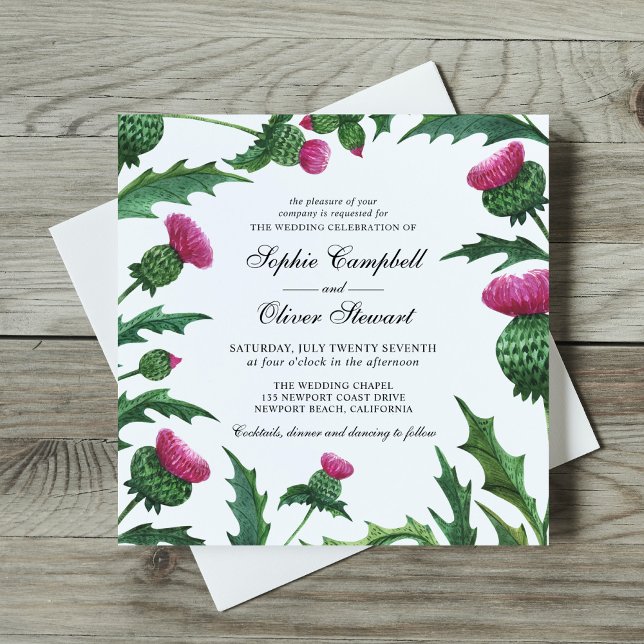 Elegant Scottish Thistle Floral Wedding Invitation (Creator Uploaded)
