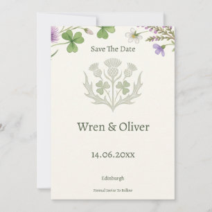 Elegant Scottish Thistle Shamrock Save the Date Ca