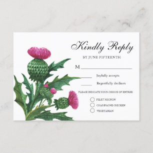 Elegant Scottish Thistle Wedding Meal Choice RSVP Invitation