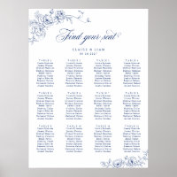 Elegant Scrip 12 Table Rose Wedding Seating Chart