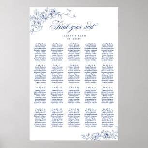 Elegant Scrip 20 Table Rose Wedding Seating Chart