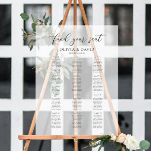 Elegant Script 12 table Seating Chart Acrylic Sign