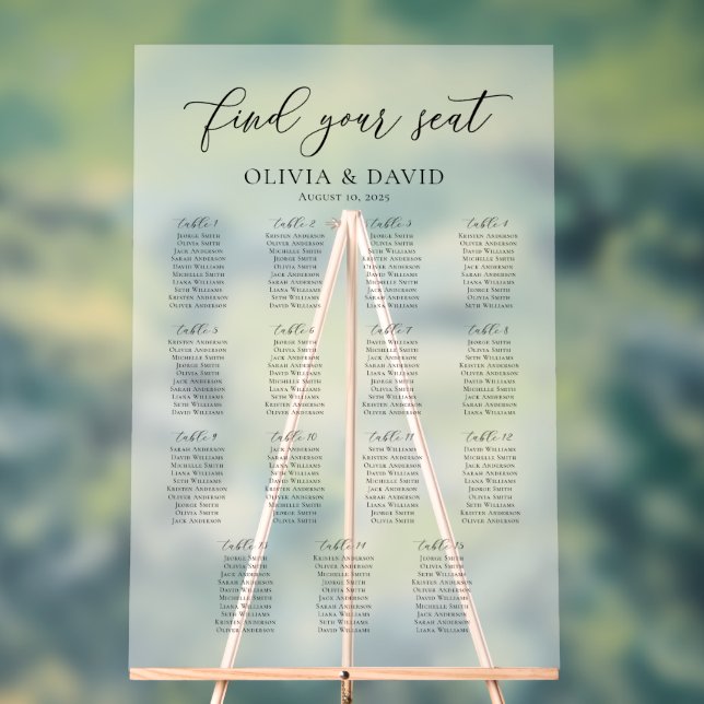 Elegant Script 15 table Seating Chart Acrylic Sign (Neutral)