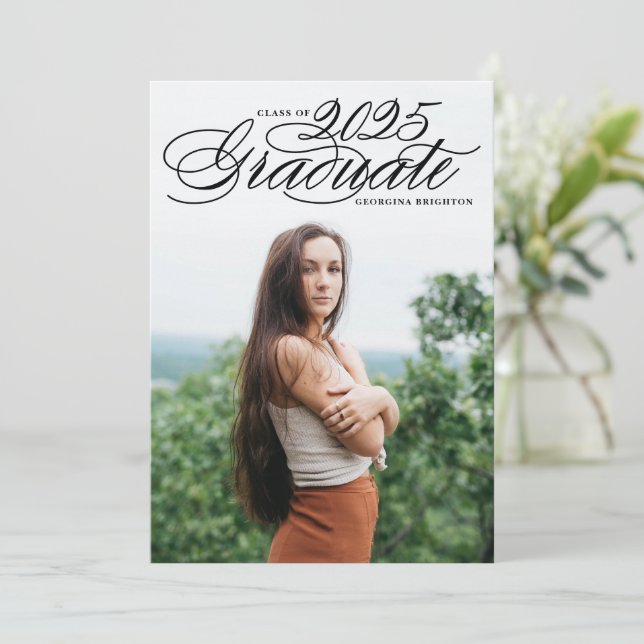 Elegant Script 2018 Photo Graduation Invitation II (Standing Front)