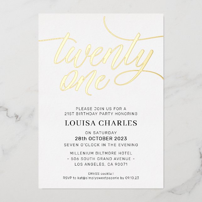ELEGANT SCRIPT 21st birthday party stylish gold (Front)
