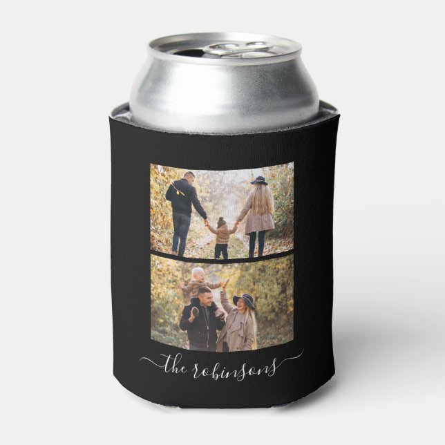 Elegant Script 2 Photo Collage Custom Can Cooler (Can Front)