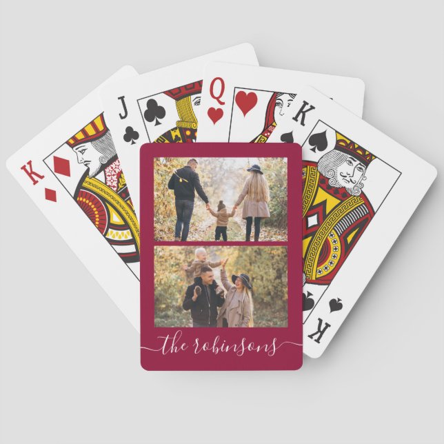 Elegant Script 2 Photo Collage Playing Cards (Back)