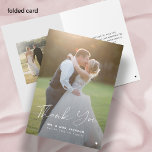 Elegant script 2 photo folded wedding thank you card<br><div class="desc">Simple minimalist modern chic heart wedding thank you typography script photo overlay personalised folded card with 2 custom photos,  your text,  and signature.</div>