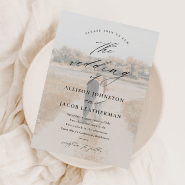Elegant Script 2 Photo Overlay Wedding  Invitation (Creator Uploaded)