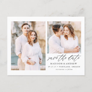 Elegant Script 2 Photo Save the Date Announcement Postcard