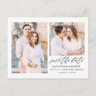 Elegant Script 2 Photo Save the Date Announcement Postcard