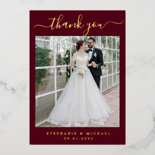 Elegant Script 2 Photo Wedding Burgundy Gold