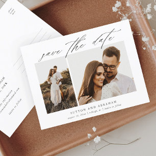 Elegant Script 2 Photo Wedding Save the Date Announcement Postcard