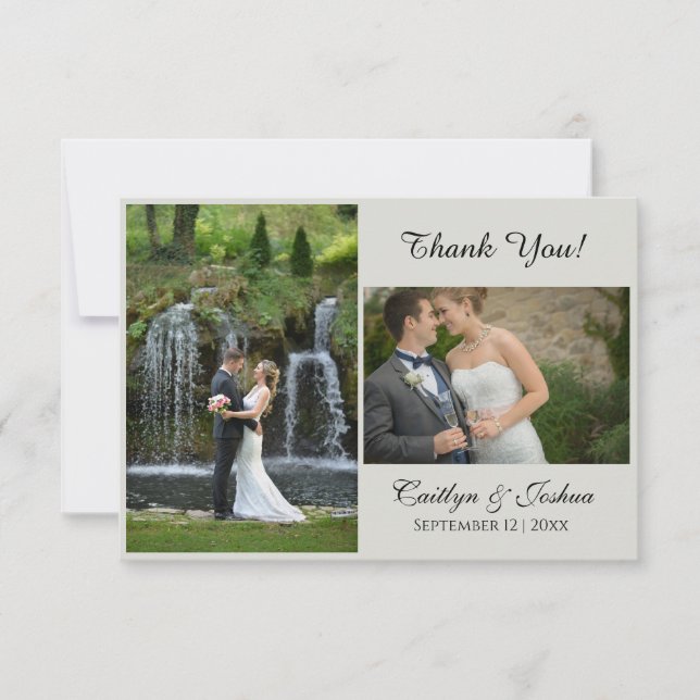 Elegant Script 2 Photo Wedding Thank You Card (Front)