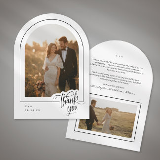 Elegant Script 2 Photo Wedding Thank You Card