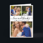 Elegant Script 3 Photo Collage Heart Wedding  Thank You Card<br><div class="desc">Stylish Minimalist Elegant Handwritten "Love and thanks" Script Photo Collage Wedding Thank You Folded Card. Elegant wedding thank you card template featuring three photo on the front and one photo inside. With the text "Love and thanks" in a pretty hand lettered typography swash tail font script in black colour on...</div>