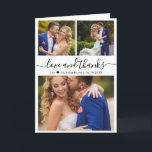 Elegant Script 3 Photo Collage Heart Wedding  Thank You Card<br><div class="desc">Stylish Minimalist Elegant Handwritten "Love and thanks" Script Photo Collage Wedding Thank You Folded Card. Elegant wedding thank you card template featuring three photo on the front and one photo inside. With the text "Love and thanks" in a pretty hand lettered typography swash tail font script in black colour on...</div>