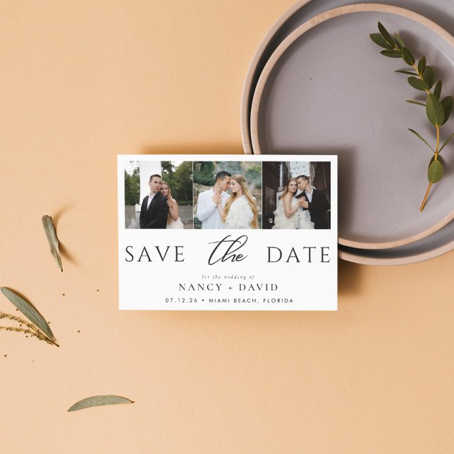 Elegant Script 3 photo Collage wedding  Save The Date (Creator Uploaded)
