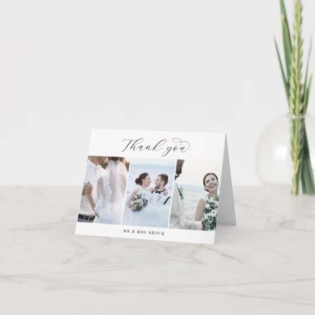 Elegant Script 3 Photo Template Folded Thank You (Front)