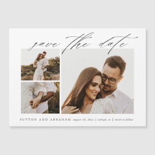 Elegant Script 3 Photo Wedding Save The Date Magnetic Invitation