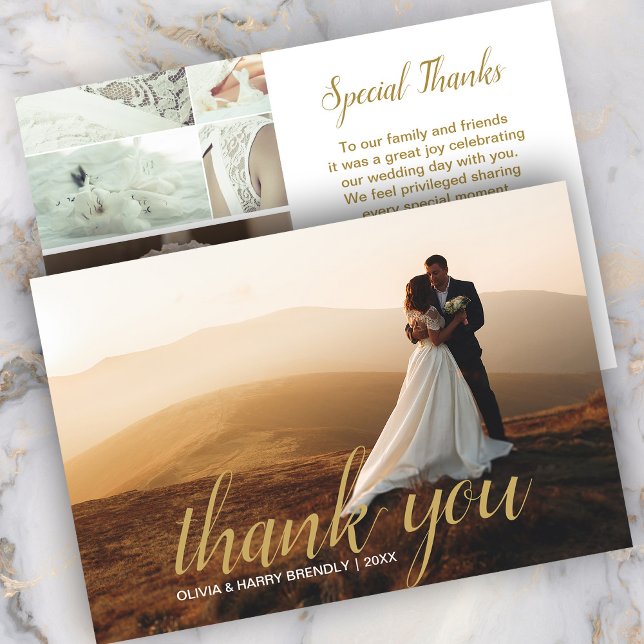 Elegant Script 3 Photo Wedding Thank You Card (Creator Uploaded)