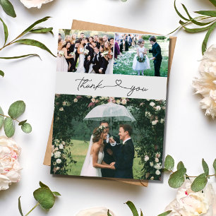 Elegant Script 3 Photo Wedding Thank You Postcard