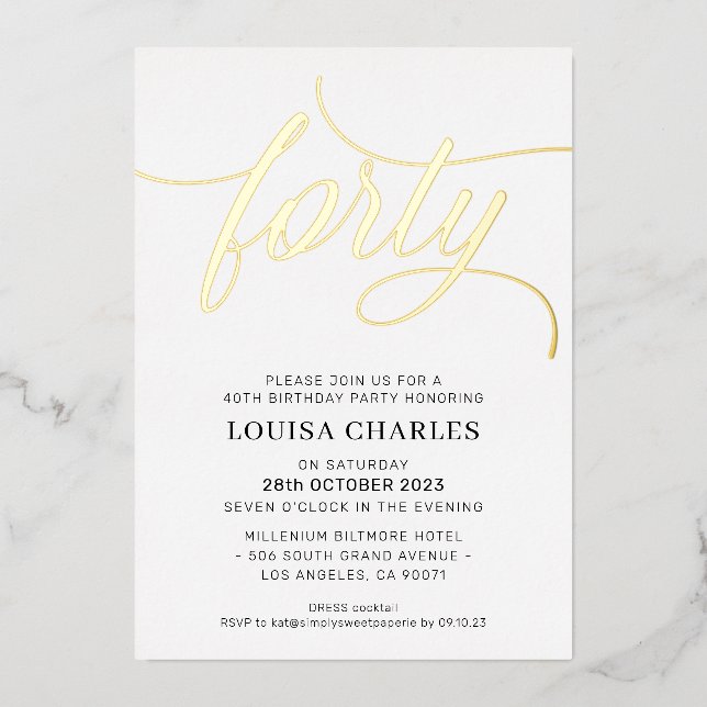 ELEGANT SCRIPT 40th birthday party stylish gold (Front)