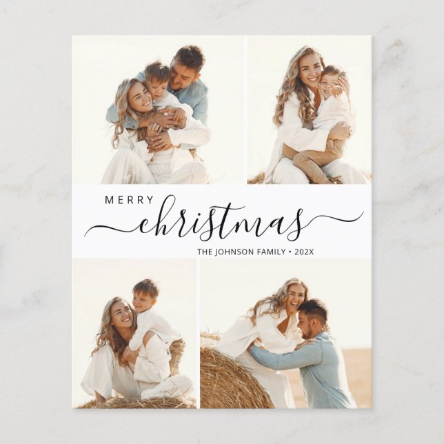 Elegant Script 4 Photo Collage Christmas Flyer (Front)