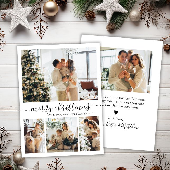 Elegant Script 4 Photo Collage Christmas Holiday Card (Creator Uploaded)