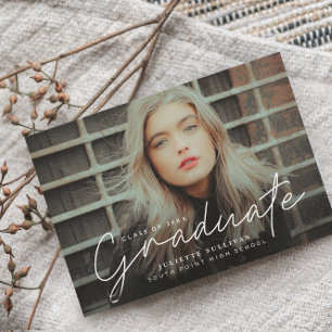 Elegant Script 4 Photo Collage Graduation Party Invitation