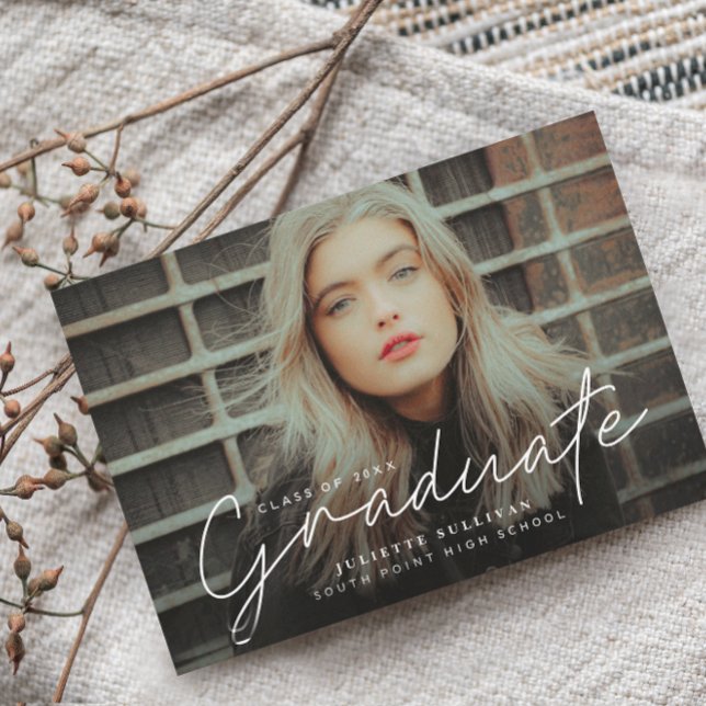 Elegant Script 4 Photo Collage Graduation Party Invitation (Creator Uploaded)