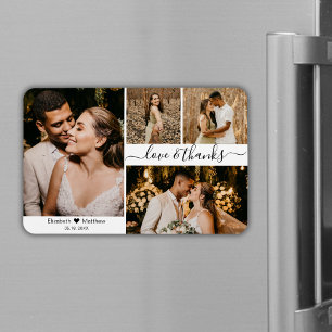 Elegant Script 4 Photo Collage Wedding Thank You  Magnet