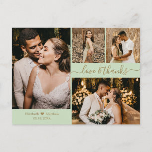 Elegant Script 4 Photo Collage Wedding Thank You P Postcard
