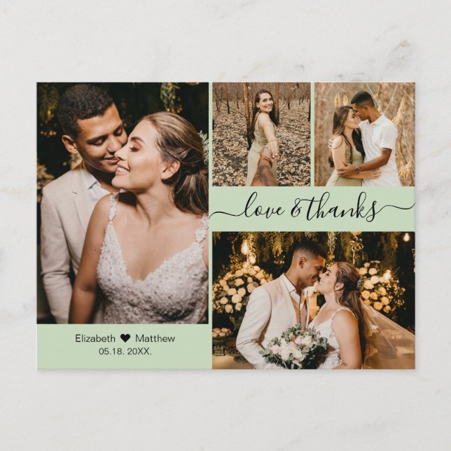Elegant Script 4 Photo Collage Wedding Thank You Postcard (Front)