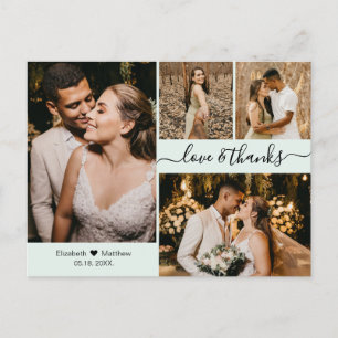 Elegant Script 4 Photo Collage Wedding Thank You Postcard
