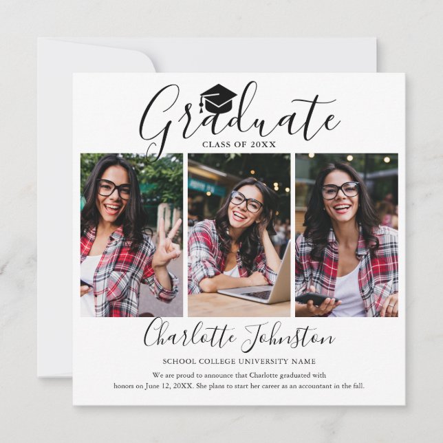 Elegant Script 4 Photo Graduation Announcement (Front)