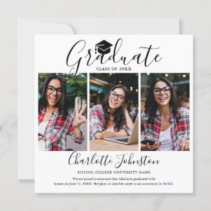 Elegant Script 4 Photo Graduation Announcement