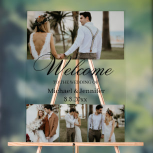 elegant script 4 photos modern wedding welcome acrylic sign