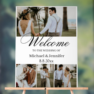 elegant script 4 photos stylish wedding welcome  acrylic sign