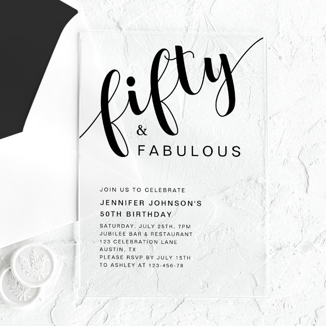 Elegant Script 50th Birthday Acrylic Invitations (Elegant Script 50th Birthday Acrylic Invitations)