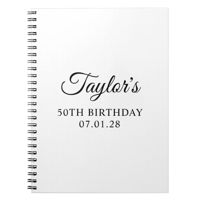 Elegant Script 50th Birthday Guest Notebook (Front)