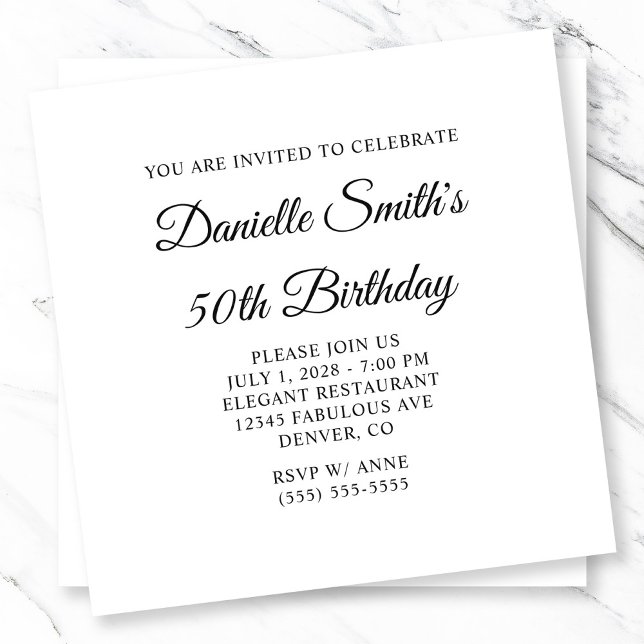 Elegant Script 50th Birthday Invitation (Elegant Script 50th Birthday Invitation)