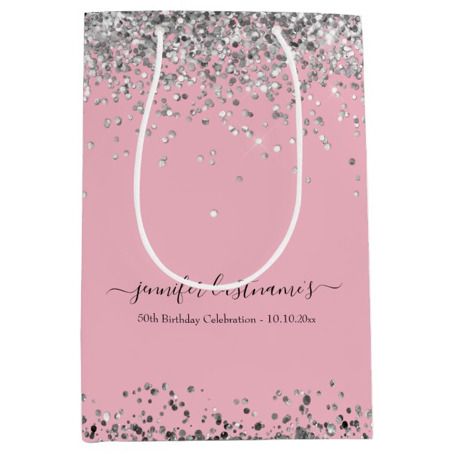 Elegant Script 50th Birthday Party Medium Gift Bag (Front)